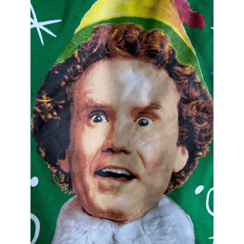 Elf Movie Buddy The Elf Smiling Is My Favorite Green Holiday Sweatshirt XL - Picture 3 of 4